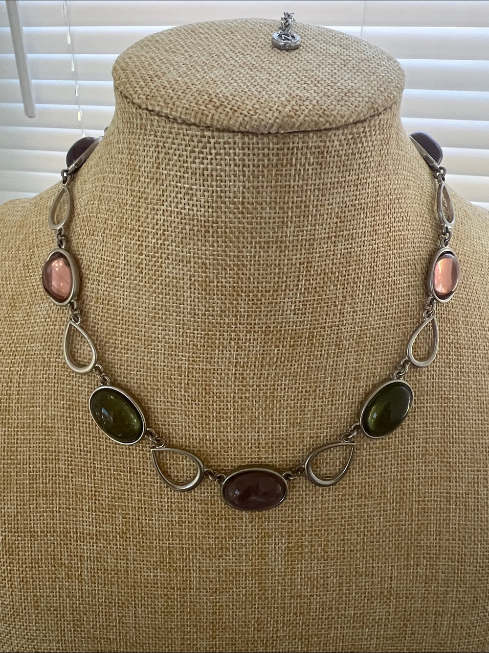 Vintage Napier Pink, Olive, Garnet & Pink Cabochon Link Necklace